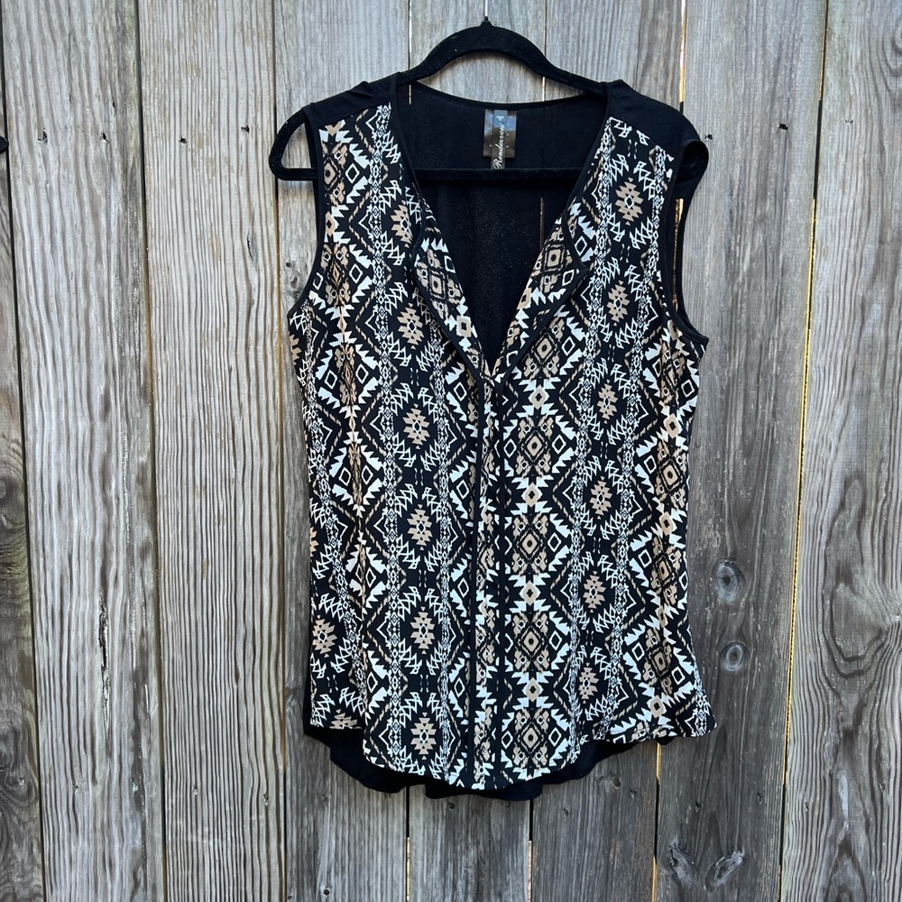 Rendevous Black and Tan Sleeveless Top Sz Large